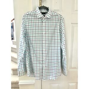 Boss Hugo Boss White Blue Teal Windowpane Plaid Check Button Down